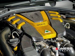Alfa Romeo Giulia Engine Cover - Carbon Fiber - QV Version - Candy Yellow Accents